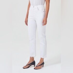 Agolde Nico High Rise Slim Fit White Jeans Raw Hem 28